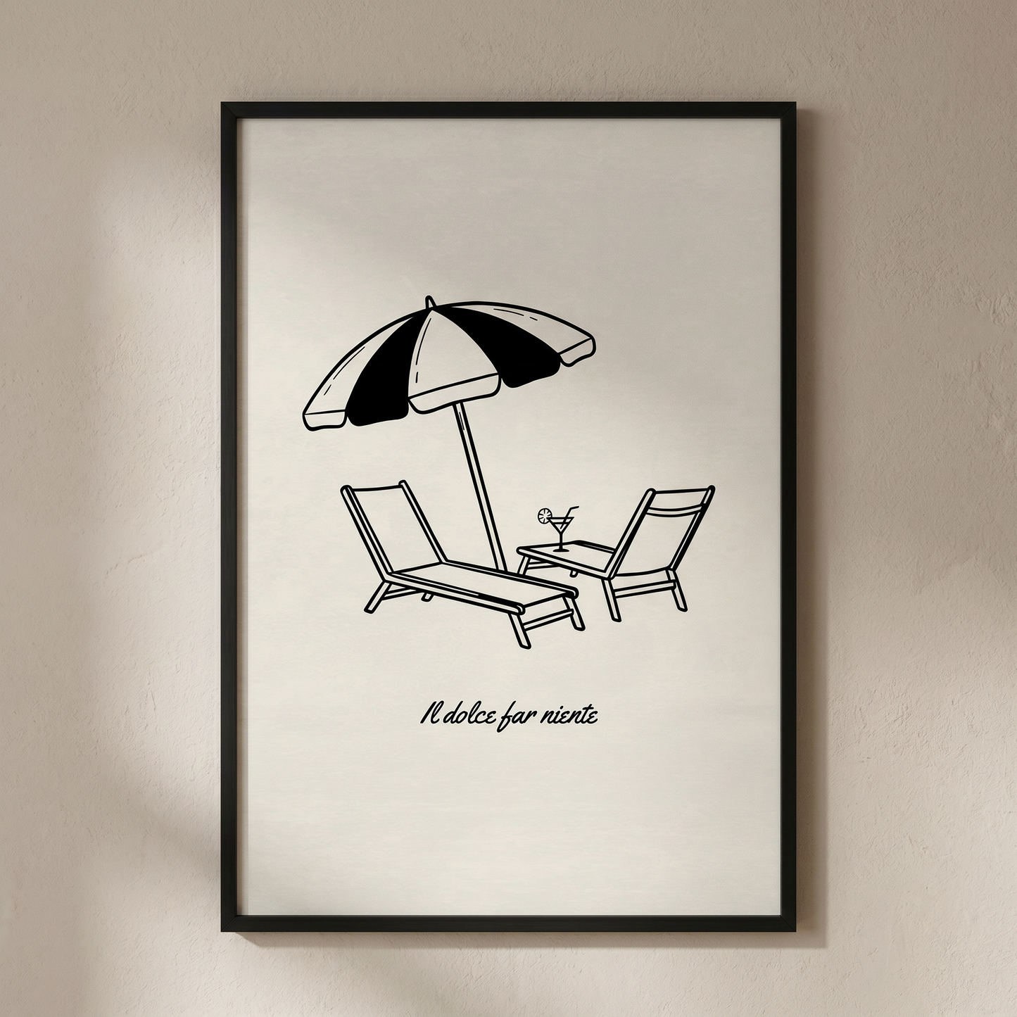 Il Dolce Far Niente Minimalist Line Art Print, Beach Chairs & Umbrella Poster, Italian Quote Printable Wall Art, Digital Download