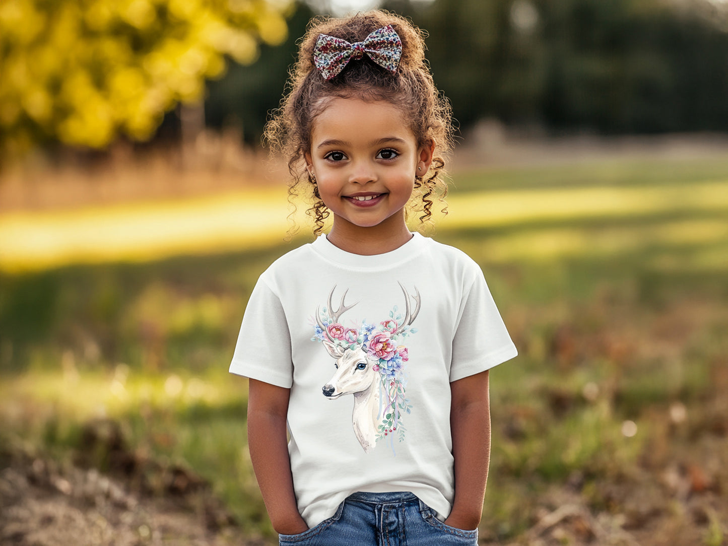 Watercolor Deer with Floral Crown | Woodland Animal Clipart | Kids T-shirt Design