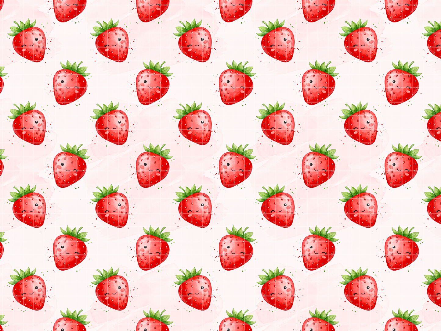 Kawaii Strawberry Seamless Pattern, Cute Watercolor Fruit Digital Paper, JPG Download