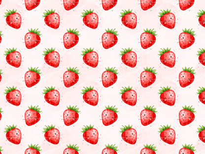 Kawaii Strawberry Seamless Pattern, Cute Watercolor Fruit Digital Paper, JPG Download