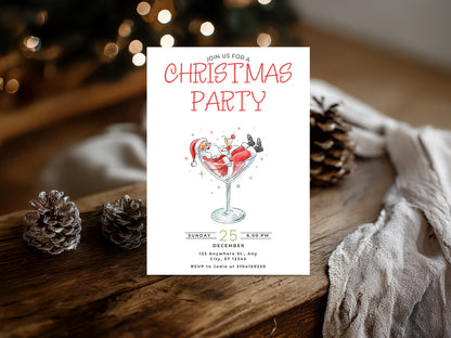 Editable Christmas Party Invitation – Santa in a Cocktail Glass