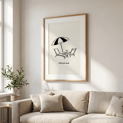Il Dolce Far Niente Minimalist Line Art Print, Beach Chairs & Umbrella Poster, Italian Quote Printable Wall Art, Digital Download