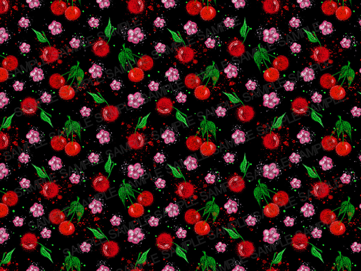 Dark Cherry & Pink Blossom Seamless Pattern - Digital Download