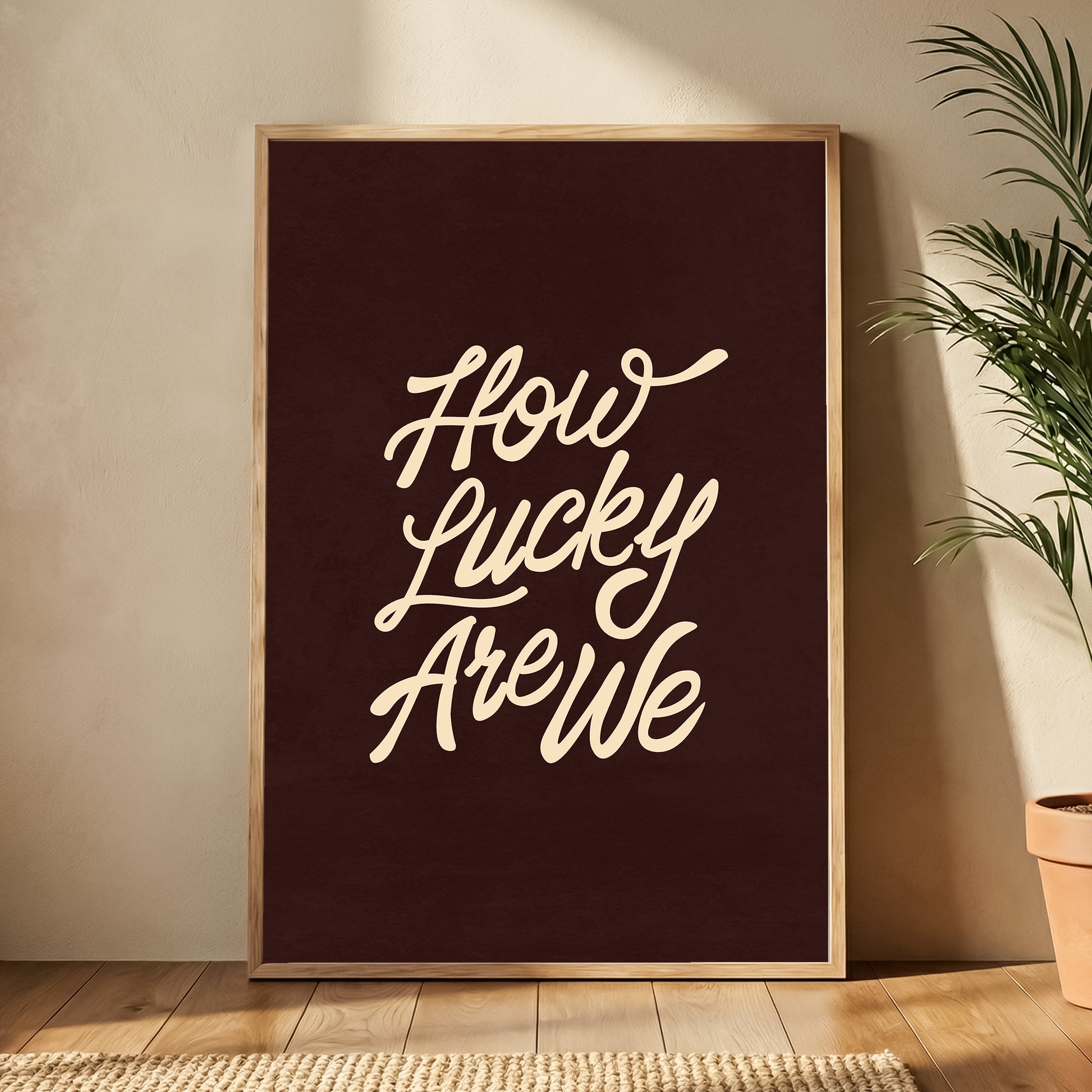 Moody dark neutral digital download print leaning against a wall in a modern aesthetic living room