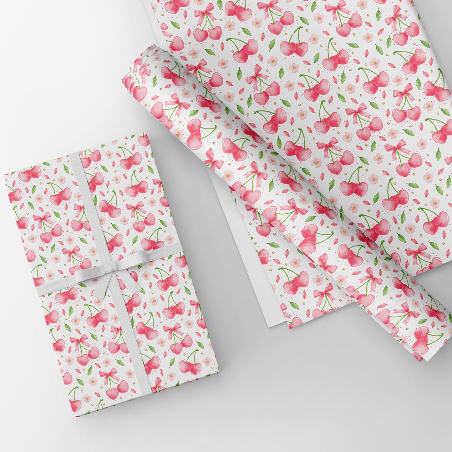 Cherry Seamless Pattern Coquette Pink Bow Pattern Cherry Digital