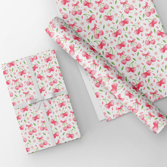 Cherry Seamless Pattern Coquette Pink Bow Pattern Cherry Digital