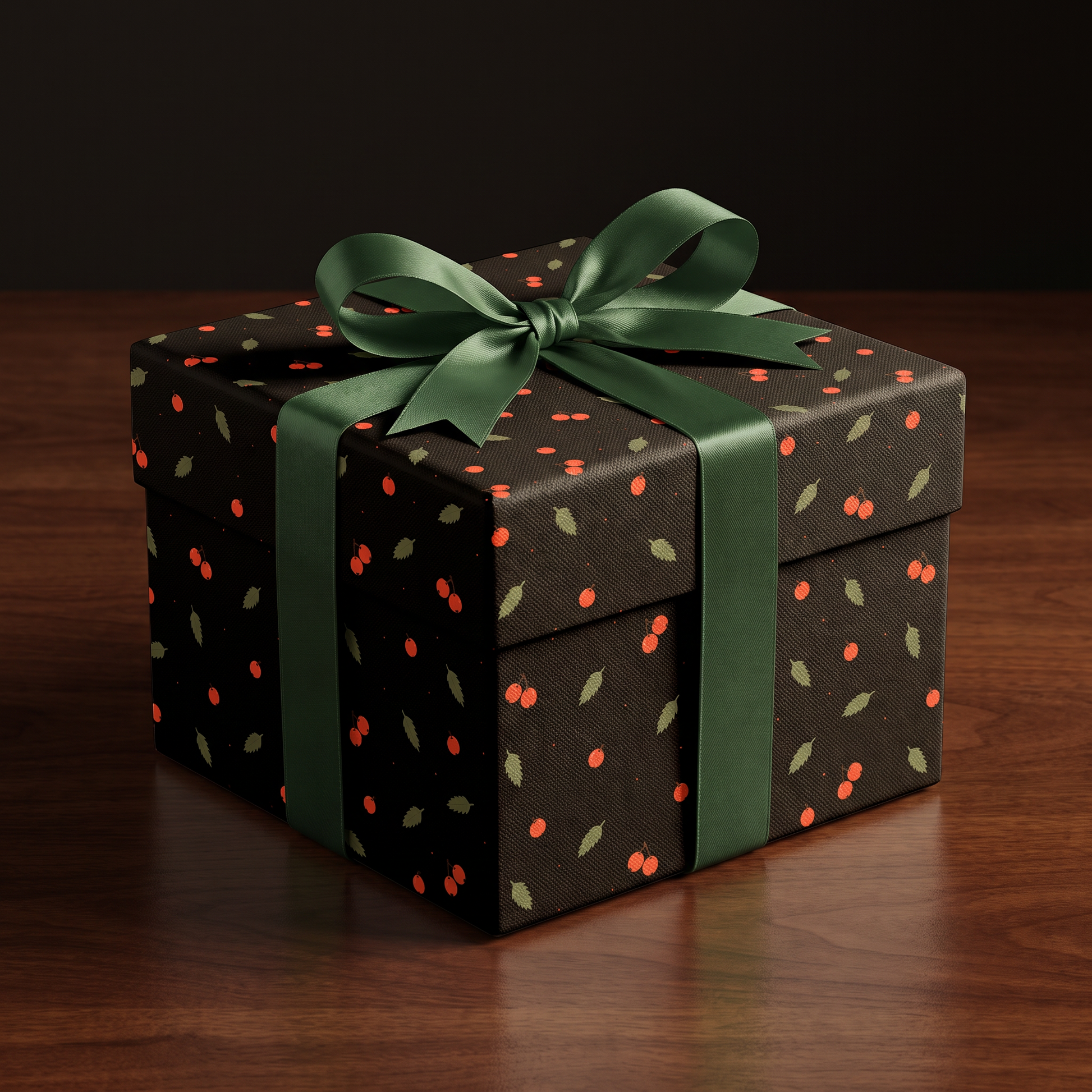 Seamless pattern with red autumn berries and green leaves on dark and light backgrounds for fall wrapping paper.