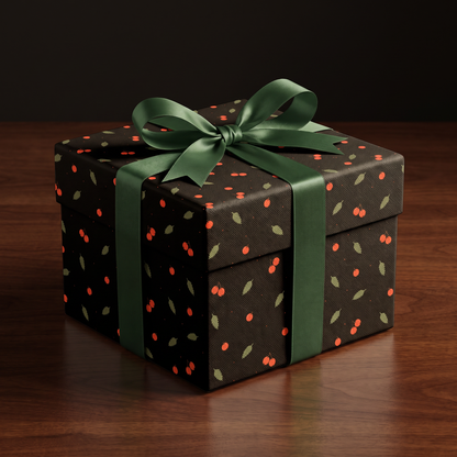 Seamless pattern with red autumn berries and green leaves on dark and light backgrounds for fall wrapping paper.