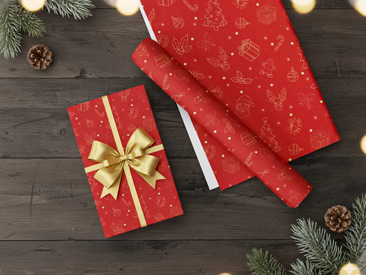 Red Christmas Wrapping Paper – Gold Holiday Pattern