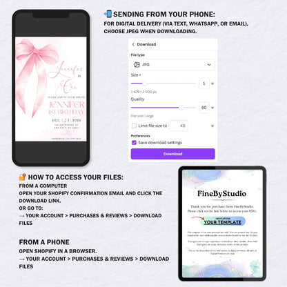 Editable Invitation Template | Pink Bow Invitation | Baby Shower or Birthday Invite | Instant Download Canva Template