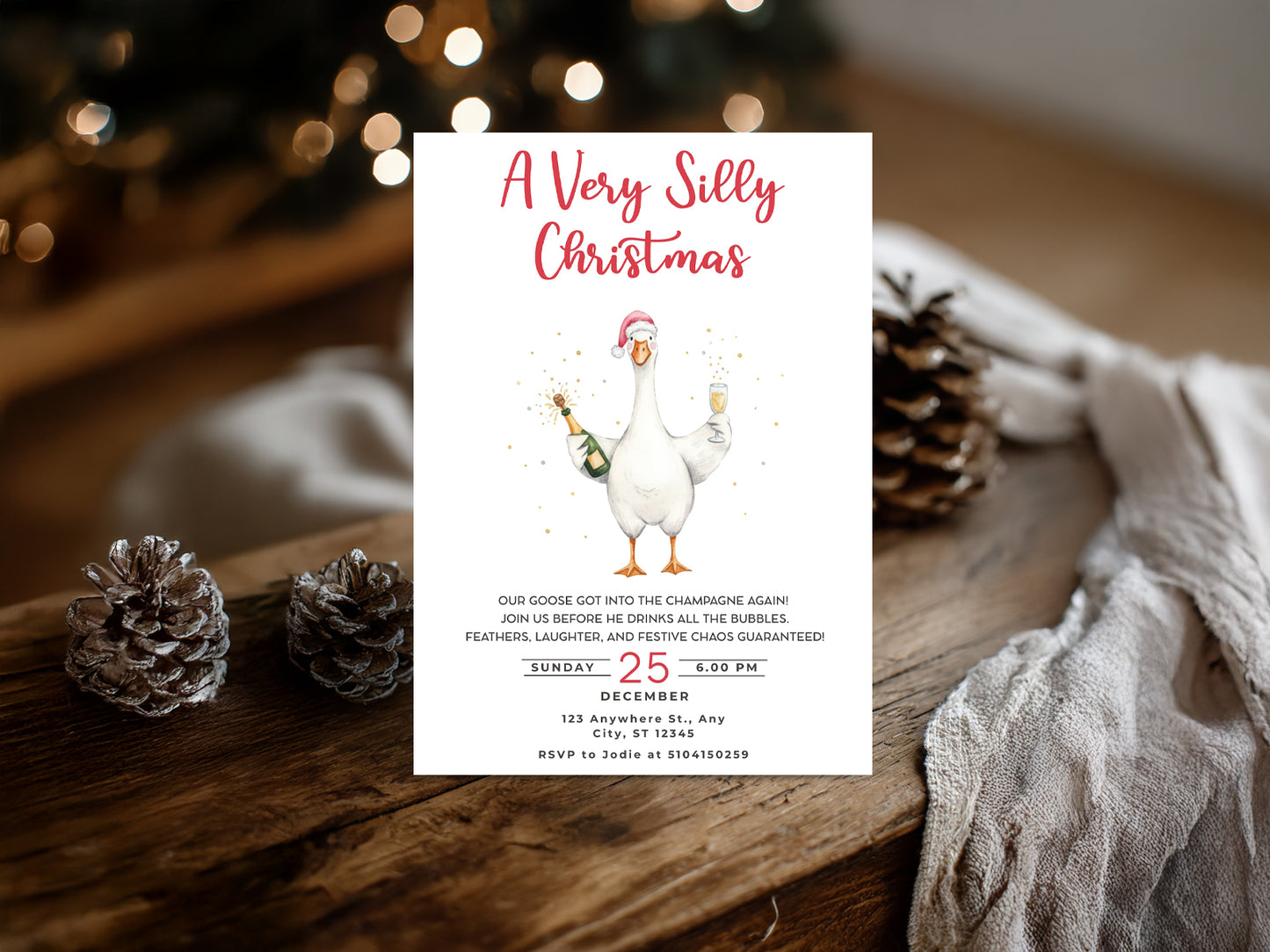 A Very Silly Christmas Goose Party Invitation — Funny Editable Holiday Template