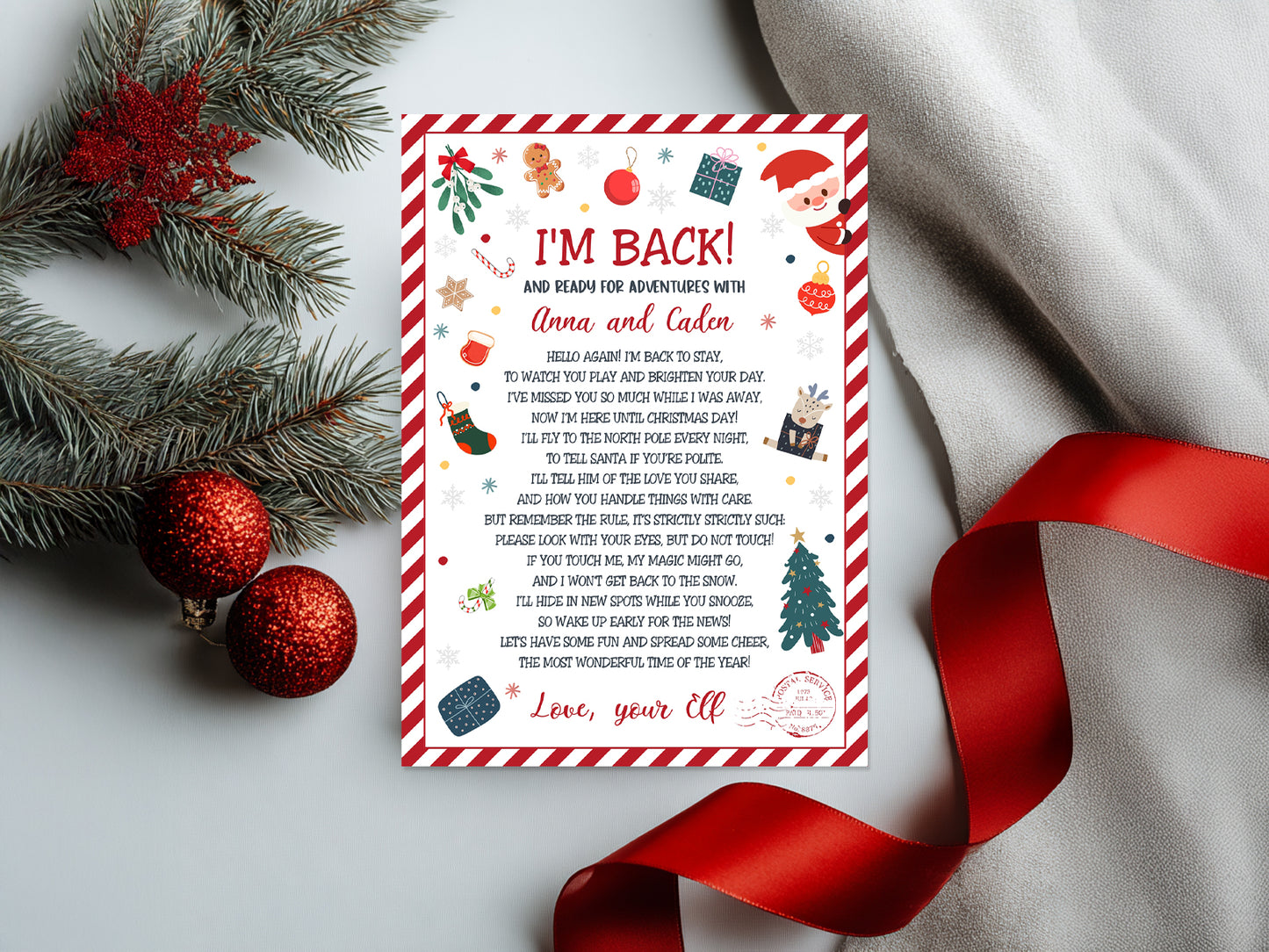 Elf Arrival Letter Template | Editable "I'm Back" Letter from Elf | North Pole Return Note | Instant Digital Download