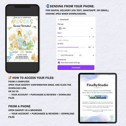 Cute Watercolor Dinosaur Birthday Invitation Template | Editable Canva Dino Party Invite | Boy 1st 2nd 3rd Birthday | Digital & Print