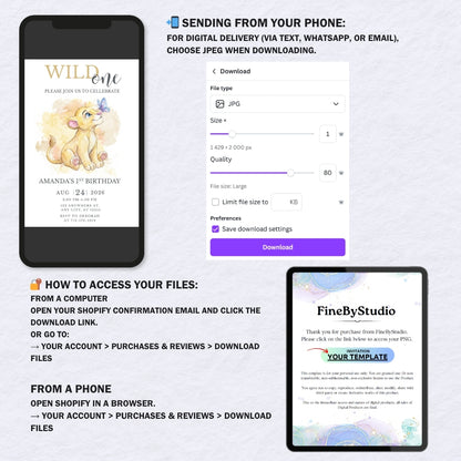 Editable Wild One birthday invitation shown on a laptop, tablet, and smartphone to demonstrate Canva editing.