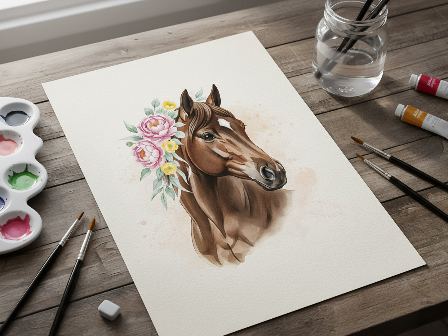 Watercolor Horse Clipart — Elegant Floral Horse Illustration