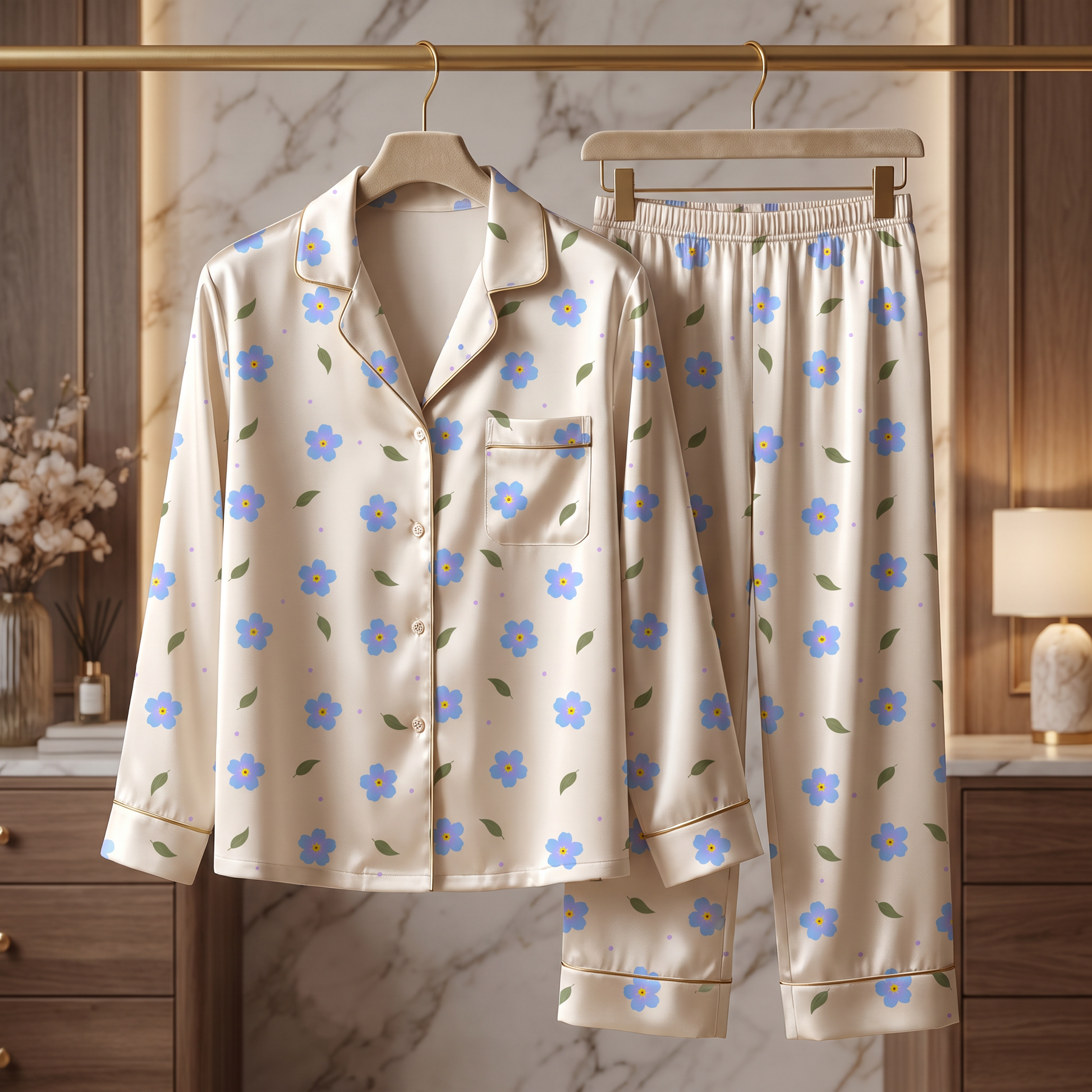 Ditsy floral seamless pattern applied to a textile mockup.