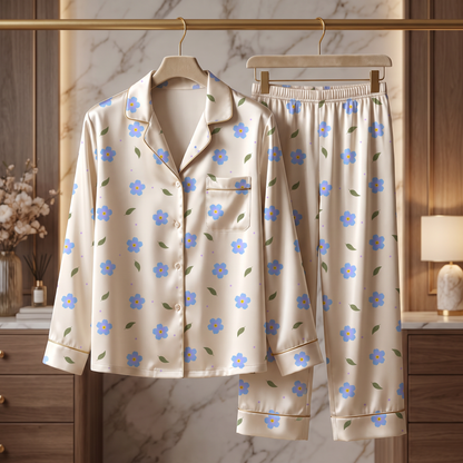 Ditsy floral seamless pattern applied to a textile mockup.