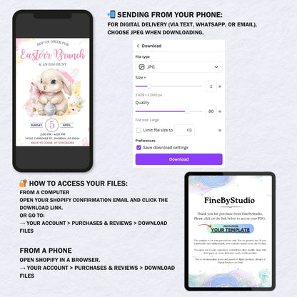 Editable Easter Brunch & Egg Hunt Invitation Template, Watercolor Bunny Canva Invite