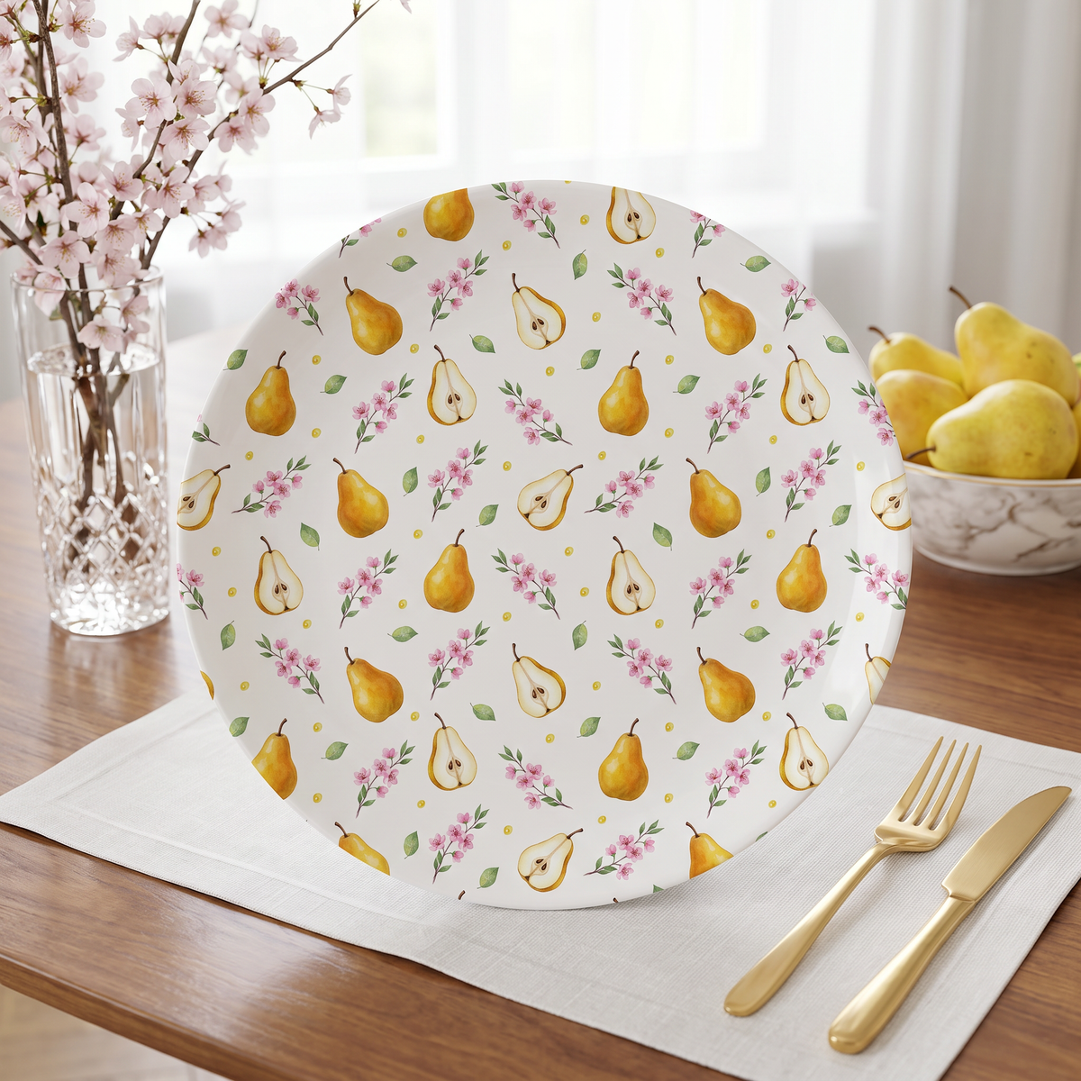 Watercolor Pear & Spring Blossom Digital Paper Bundle | Seamless Patterns
