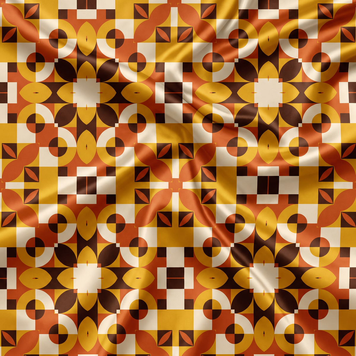 Terracotta and gold Art Deco geometric pattern printed on fabric