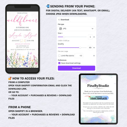 Wildflower 1st Birthday Invitation Card - Floral Garden Party Invite