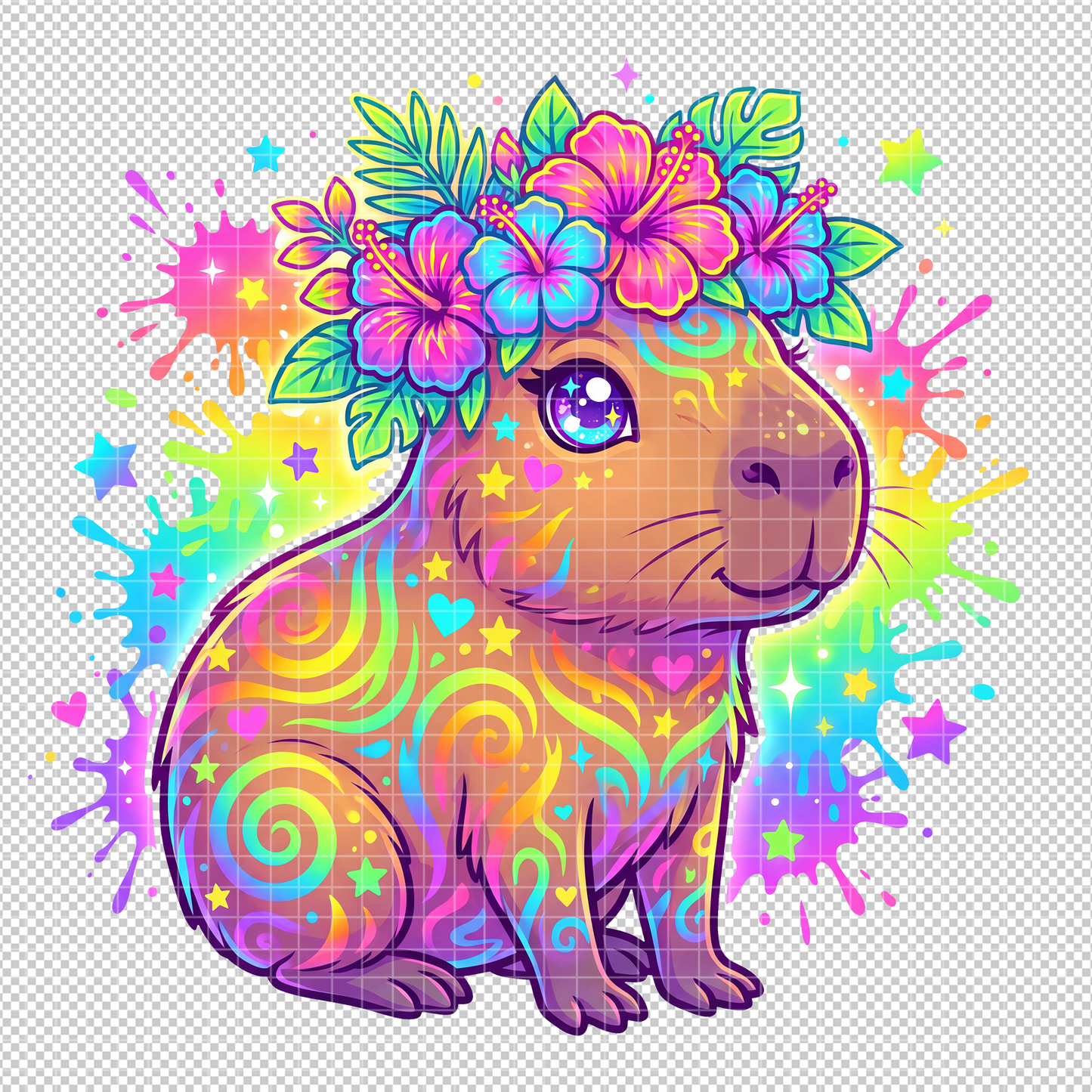 Neon Rainbow Animals Clipart Bundle, Cute Vibrant Animal PNG Set, Axolotl and Capybara Graphics