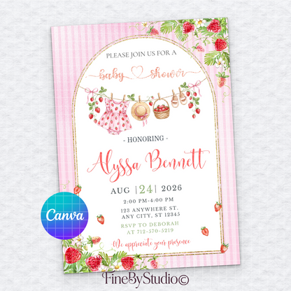 Berry Sweet Baby Shower Invite, Strawberry Girl Party, Digital Download