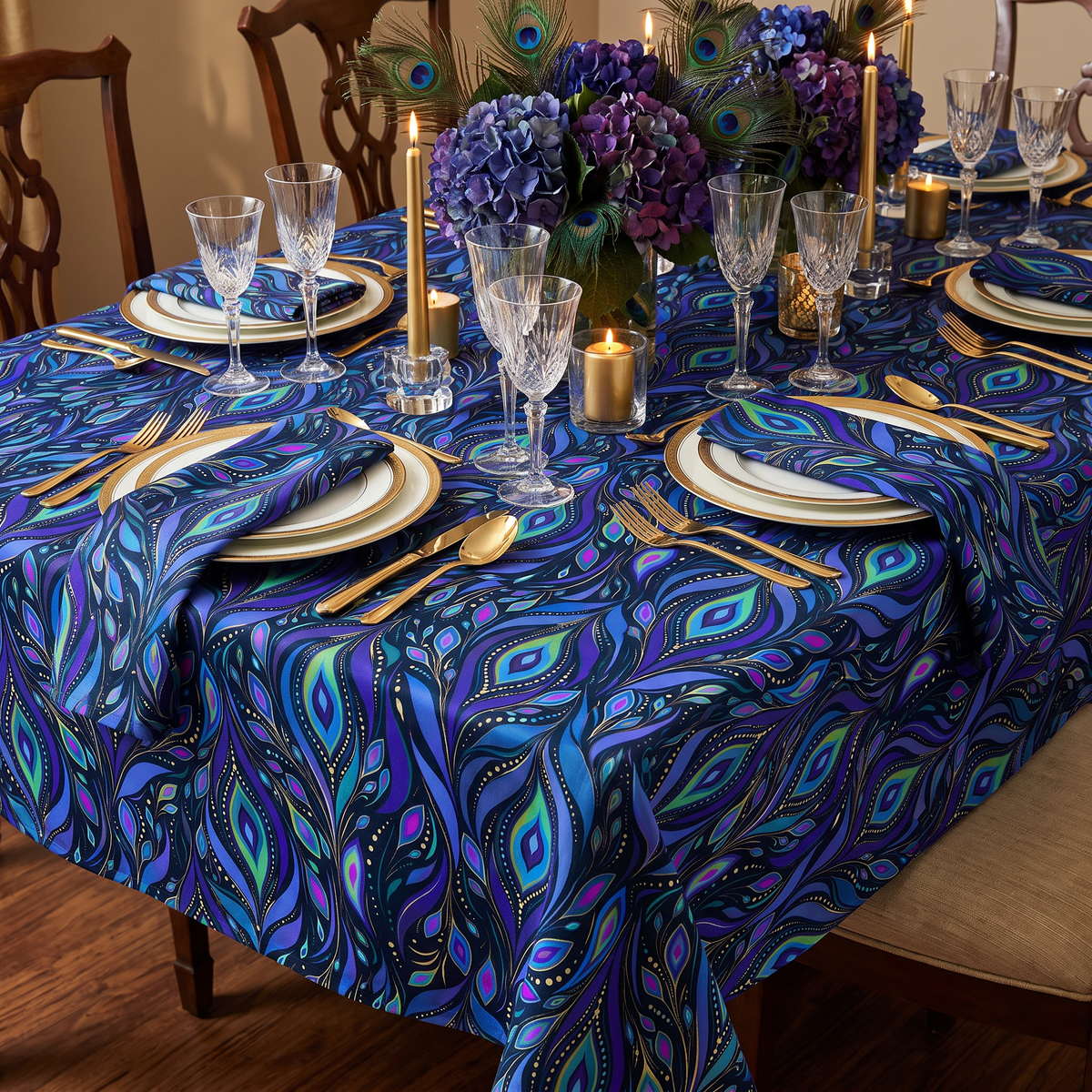 Blue and turquoise peacock paisley pattern printed on fabric