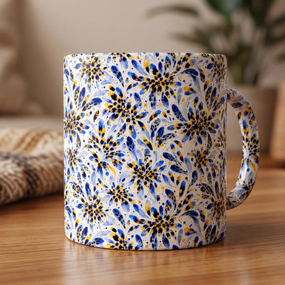 Blue & Yellow Watercolor Botanical Seamless Pattern