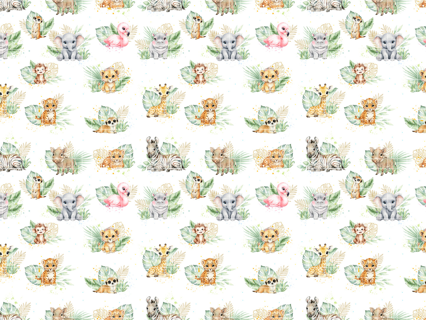 Watercolor Safari Baby Animals Seamless Pattern, Nursery Digital Paper Pack