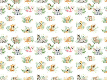 Watercolor Safari Baby Animals Seamless Pattern, Nursery Digital Paper Pack