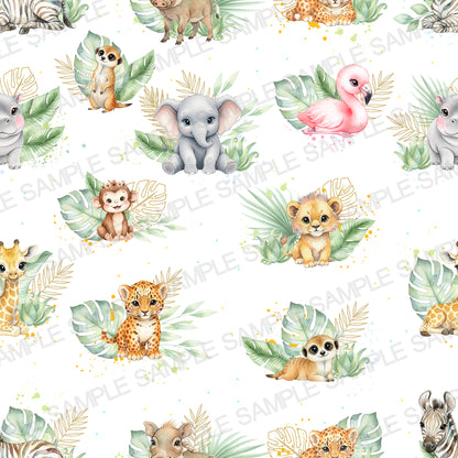 Watercolor Safari Baby Animals Seamless Pattern, Nursery Digital Paper Pack
