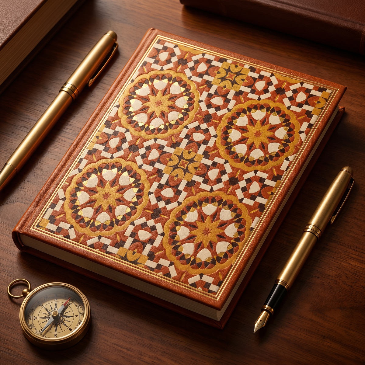 Art Deco geometric terracotta pattern on a decorative notebook