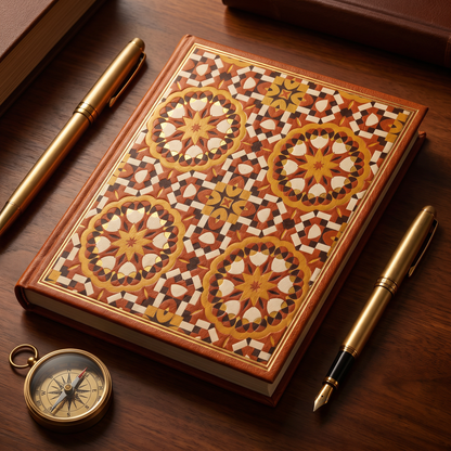Art Deco geometric terracotta pattern on a decorative notebook
