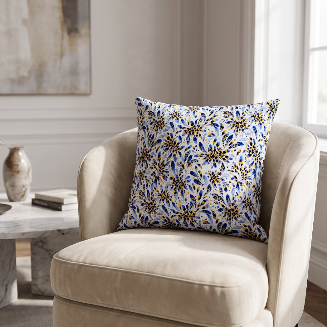 Blue & Yellow Watercolor Botanical Seamless Pattern