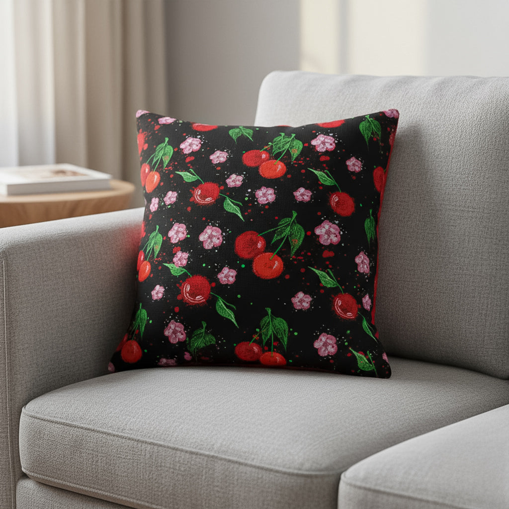 Dark Cherry & Pink Blossom Seamless Pattern - Digital Download