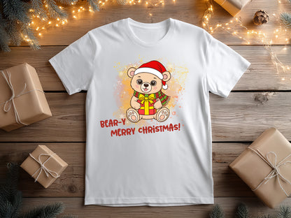Cute Christmas Bear T-shirt | Watercolor Holiday Design | FineByStudio