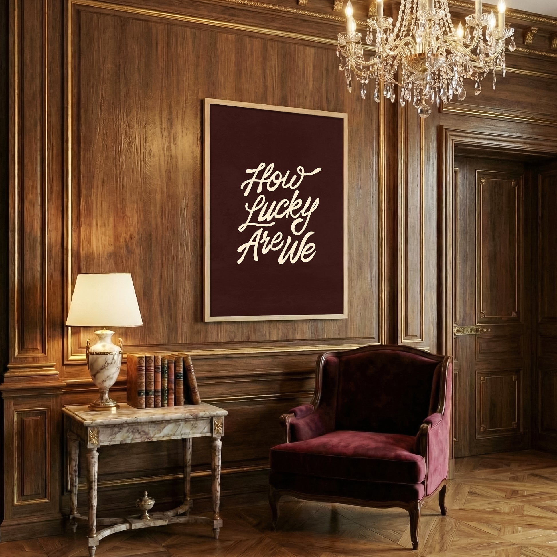 Moody dark neutral digital download print leaning against a wall in a modern aesthetic living room