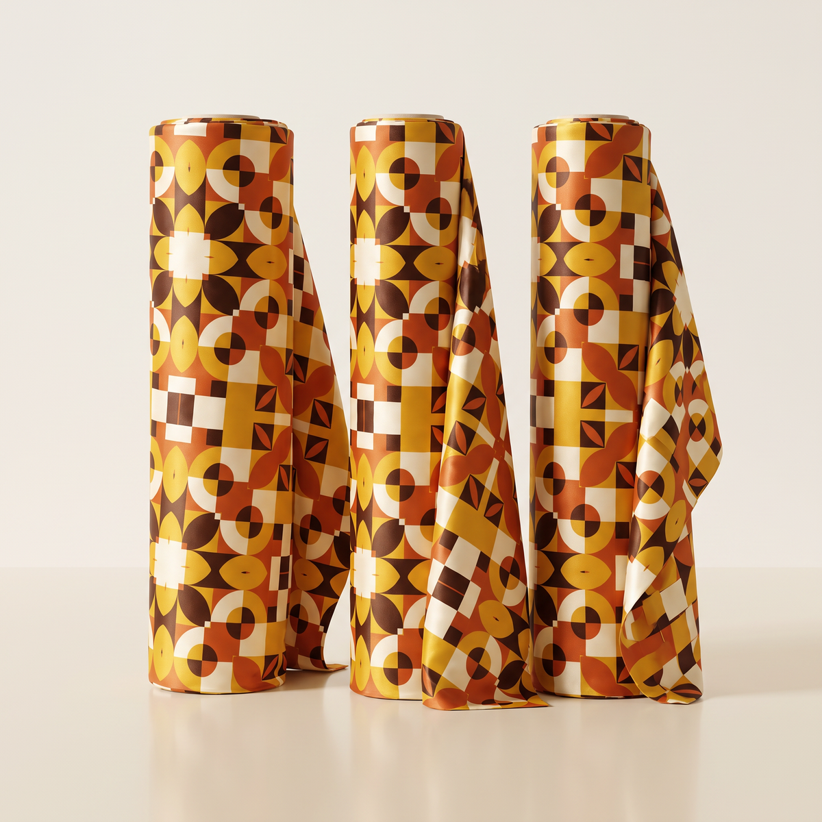 Terracotta and gold Art Deco geometric seamless pattern with symmetrical floral and ornamental motifs