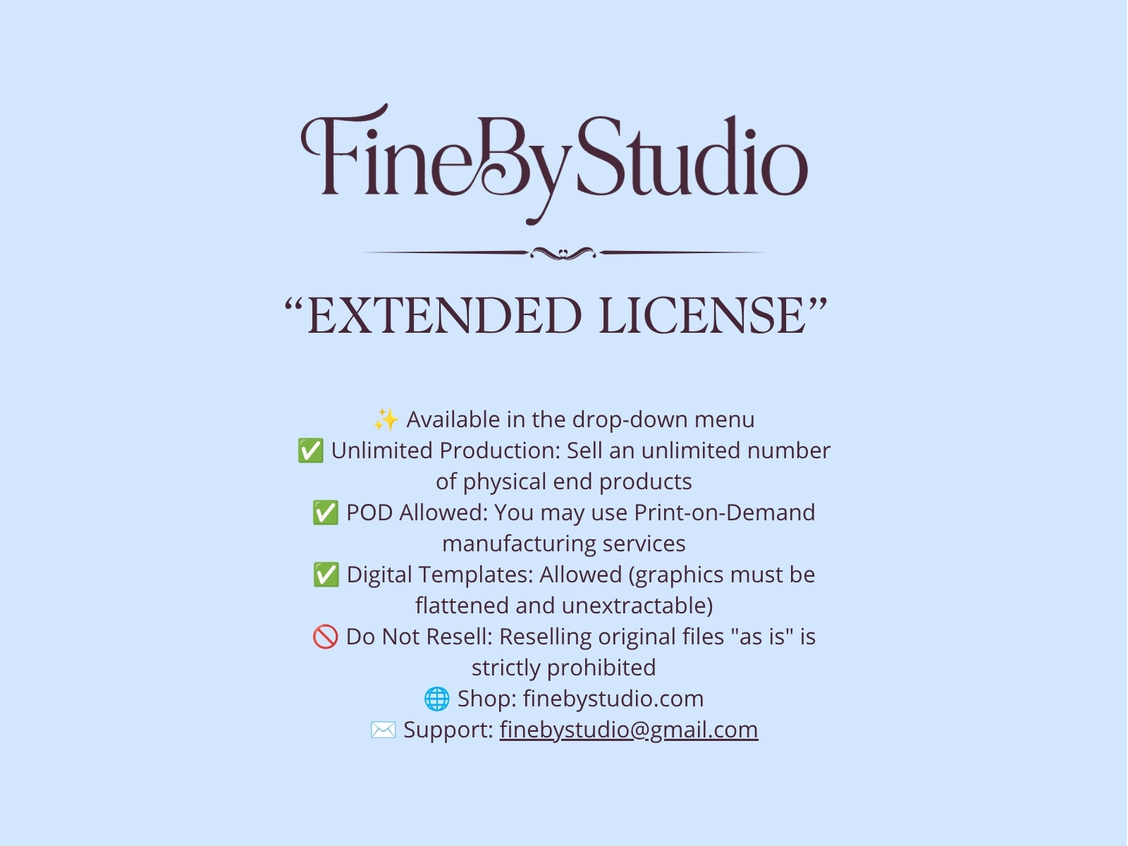 Extended commercial license terms for FineByStudio digital downloads.