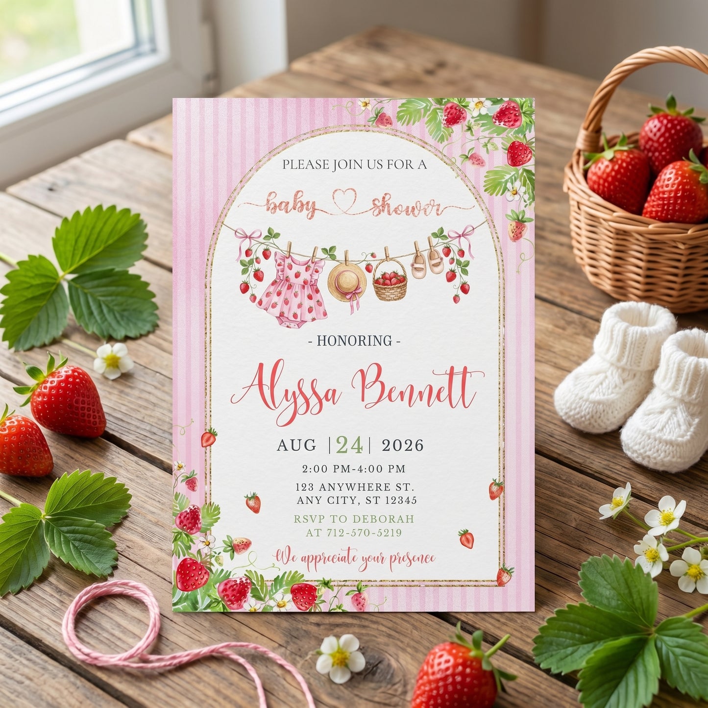 Berry Sweet Baby Shower Invite, Strawberry Girl Party, Digital Download