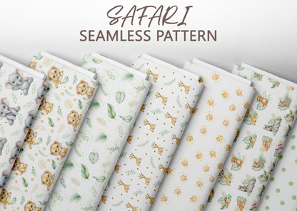 Watercolor Safari Baby Animals Seamless Pattern, Nursery Digital Paper Pack