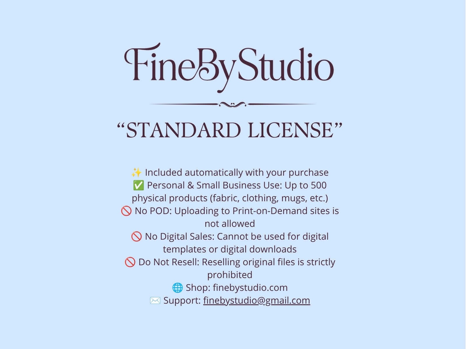 Standard commercial license terms for FineByStudio digital downloads.