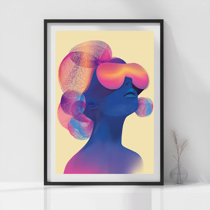 Psychedelic Woman Wall Art Print | Colorful Neon Surreal Portrait | Minimalist Abstract Poster | Instant Digital Download